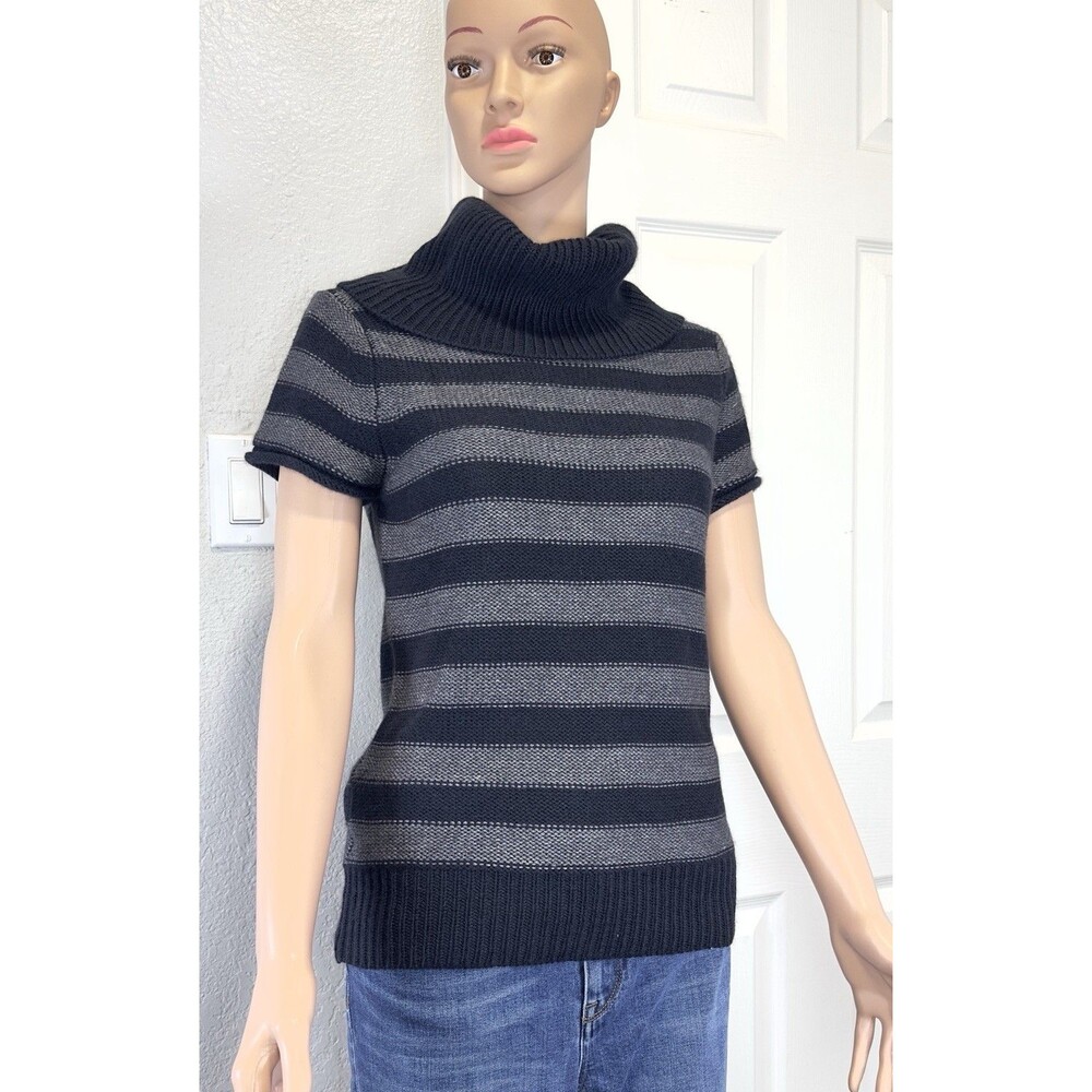 BCBGMAXAZRIA  Sz M Navy Gray Striped Wool Angora Blend Cowl Neck Sweater Top NWT